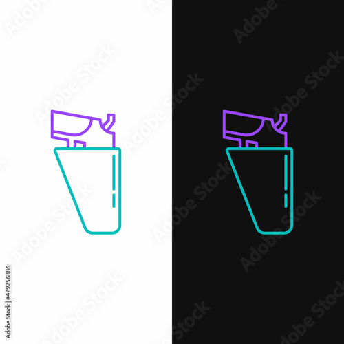 Line Revolver gun in holster icon isolated on white and black background. Colorful outline concept. Vector