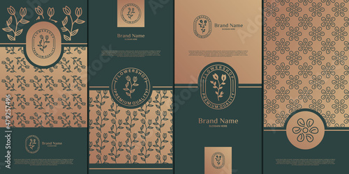 Luxury logo and gold packaging design. nature, luxury lotus, wellness, flower, pattern.