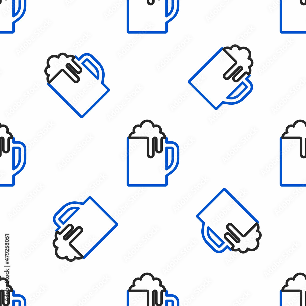Line Wooden beer mug icon isolated seamless pattern on white background. Colorful outline concept. Vector Line Wooden beer mug icon isolated seamless pattern on white background. Colorful outline concept. Vector