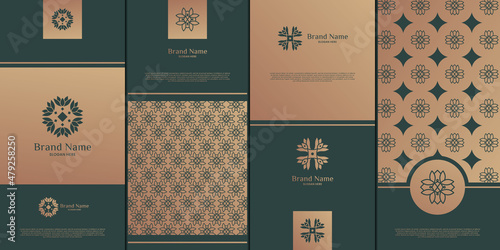 Luxury logo and gold packaging design. nature, luxury lotus, wellness, flower, pattern.