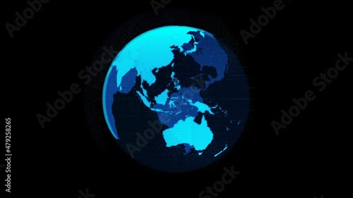 3D Digital orbital earth in cyberspace showing concept of network technology . Hologram of globe sphere graphic connect to internet presents global communication and connection network . 3D render .