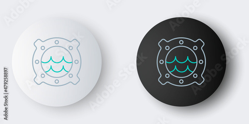 Line Ship porthole with rivets and seascape outside icon isolated on grey background. Colorful outline concept. Vector