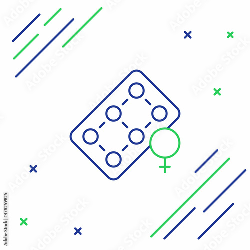 Line Packaging of birth control pills icon isolated on white background. Contraceptive pill. Colorful outline concept. Vector