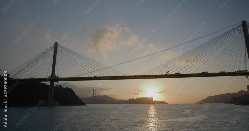 Beautiful sunset with Ting Kau Bridge in Hong Kong Beautiful sunset with Ting Kau Bridge in Hong Kong