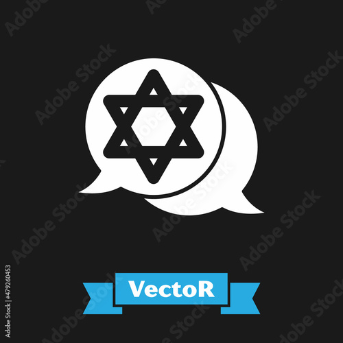 White Star of David icon isolated on black background. Jewish religion symbol. Symbol of Israel. Vector