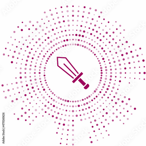 Purple Sword for game icon isolated on white background. Abstract circle random dots. Vector