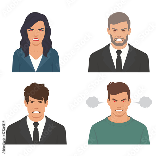 Anger. The evil man and woman expresses his negative emotions. Vector illustration in cartoon style