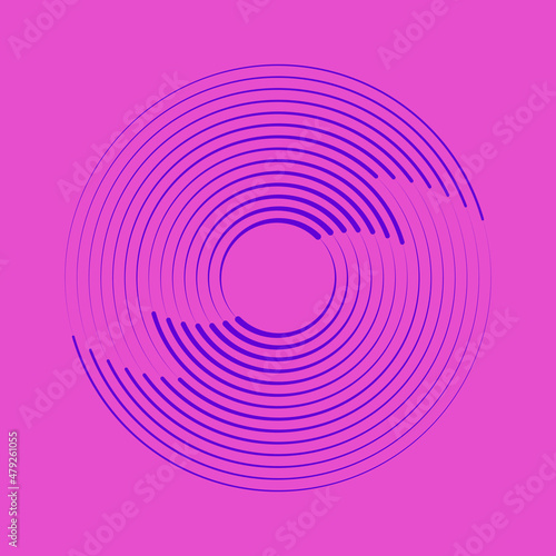 Violet stripes in rounded form. Geometric art. Design element for border frame, round logo, blackout tattoo, sign, symbol, web pages, prints, template, pattern and abstract background