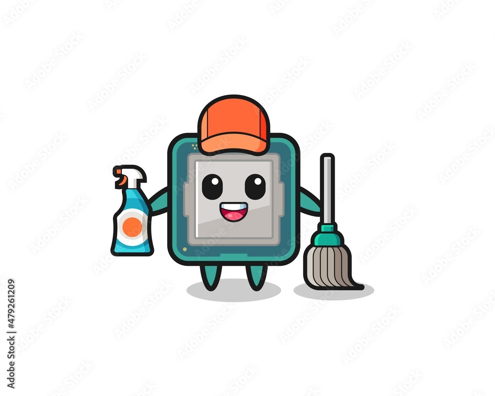 cute processor character as cleaning services mascot