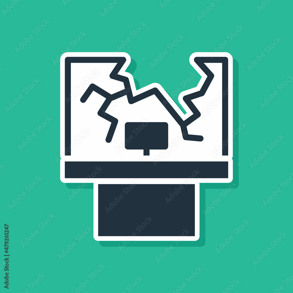Blue Broken window icon isolated on green background. Damaged window. Beaten windowpane concept. Vandalism. Vector Blue Broken window icon isolated on green background. Damaged window. Beaten windowpane concept. Vandalism. Vector
