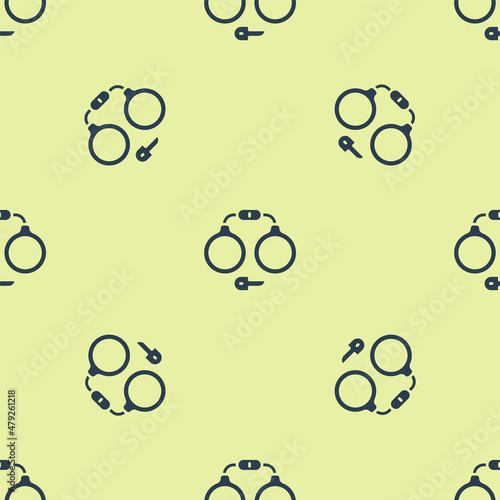 Blue Handcuffs icon isolated seamless pattern on yellow background. Vector
