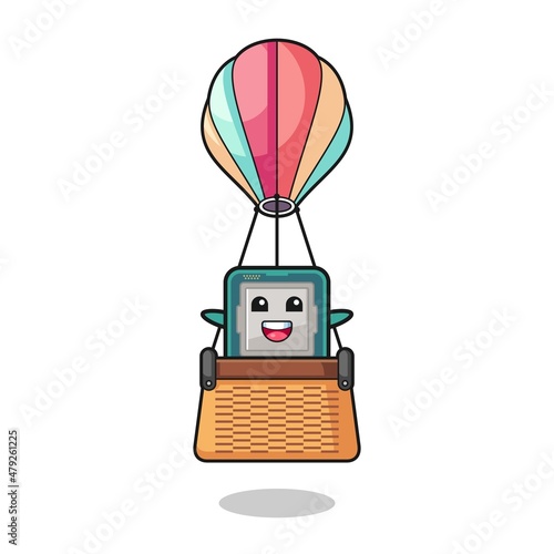 processor mascot riding a hot air balloon