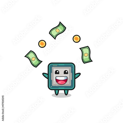 illustration of the processor catching money falling from the sky