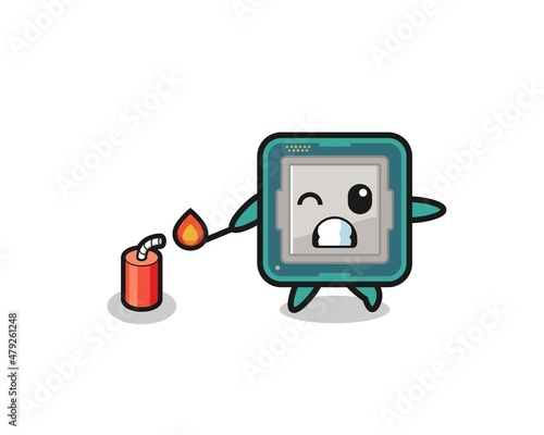 processor mascot illustration playing firecracker