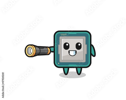 processor mascot holding flashlight