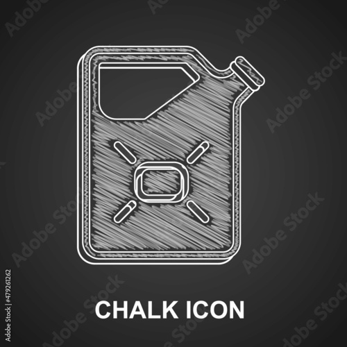 Chalk Canister for flammable liquids icon isolated on black background. Oil or biofuel, explosive chemicals, dangerous substances. Vector
