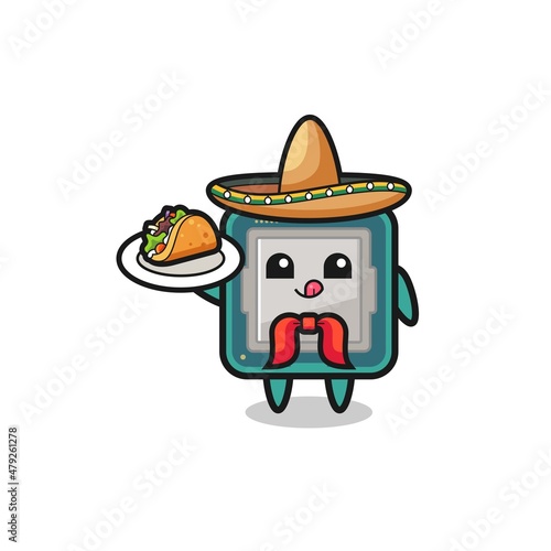 processor Mexican chef mascot holding a taco
