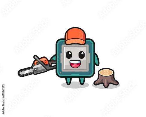 processor lumberjack character holding a chainsaw