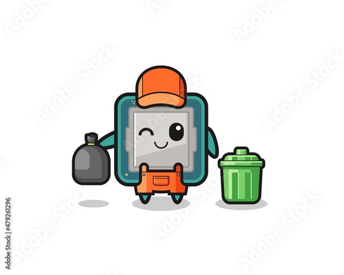the mascot of cute processor as garbage collector
