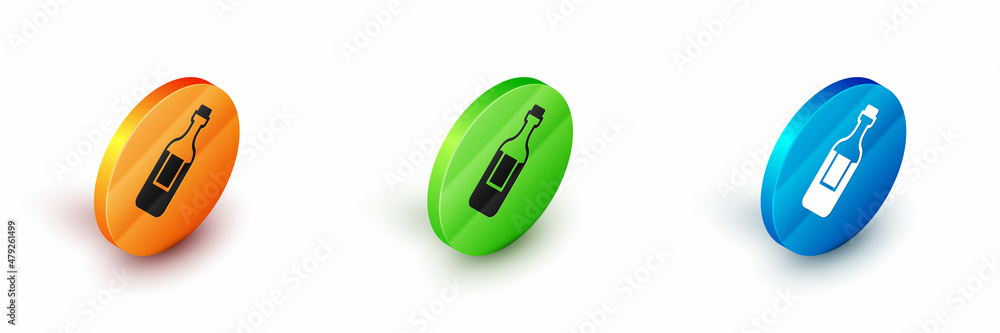 Isometric Bottle of water icon isolated on white background. Soda aqua drink sign. Circle button. Vector Isometric Bottle of water icon isolated on white background. Soda aqua drink sign. Circle button. Vector