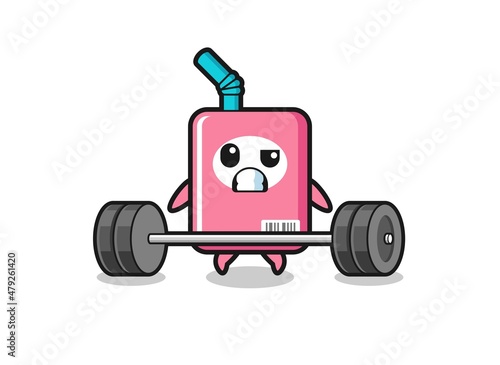 cartoon of milk box lifting a barbell