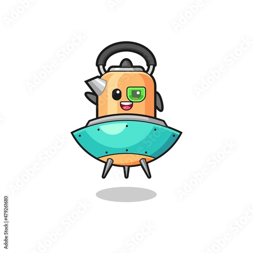 kettle cartoon riding a future spaceship