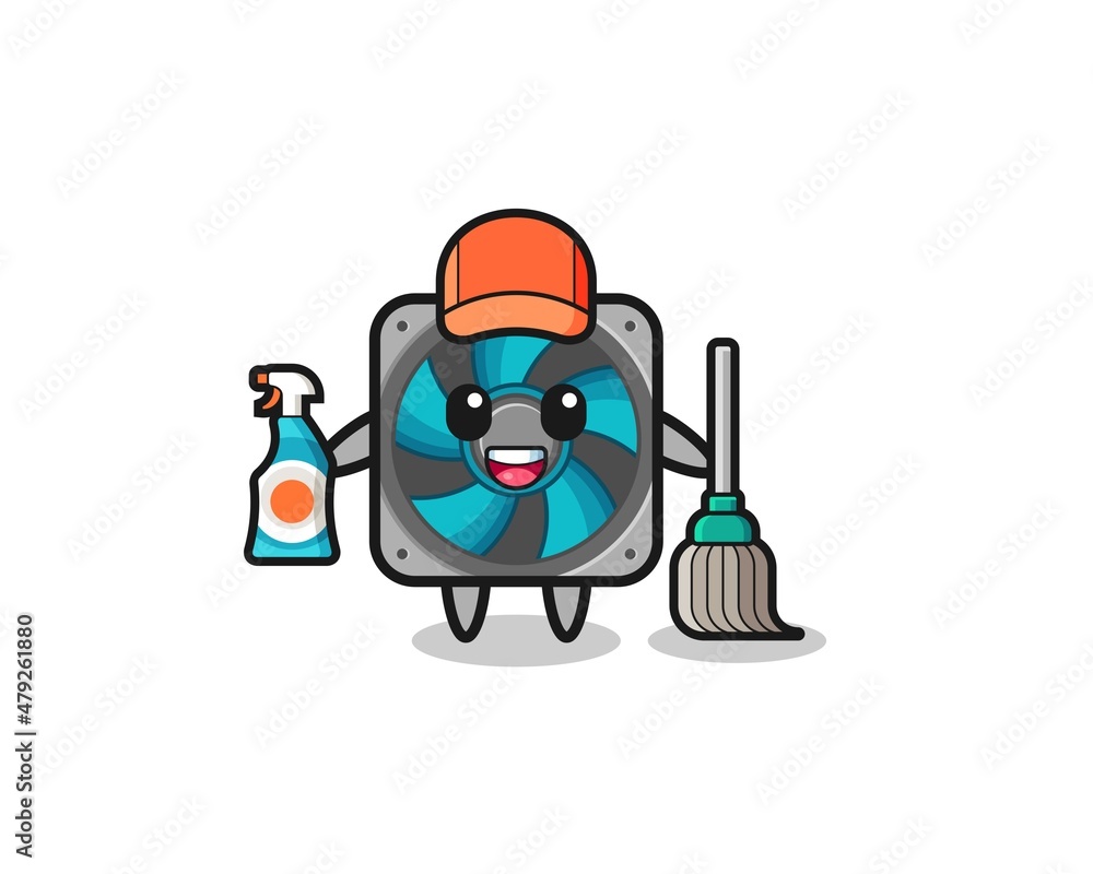 cute computer fan character as cleaning services mascot