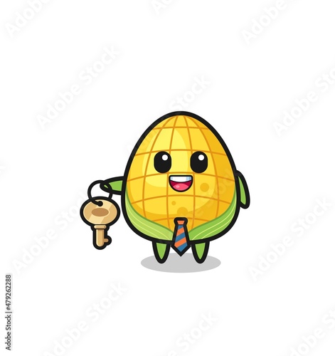 cute corn as a real estate agent mascot
