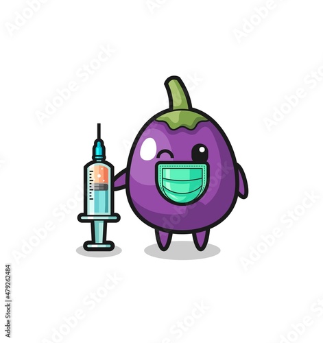 eggplant mascot as vaccinator