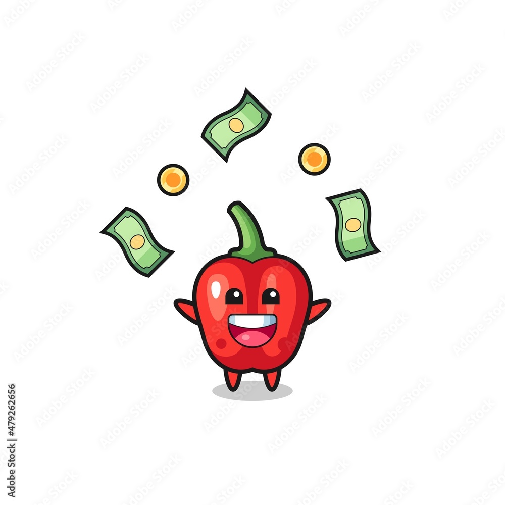 illustration of the red bell pepper catching money falling from the sky illustration of the red bell pepper catching money falling from the sky