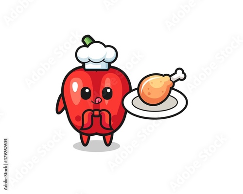 red bell pepper fried chicken chef cartoon character