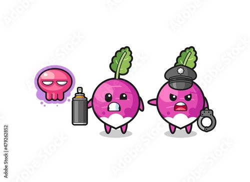 turnip cartoon doing vandalism and caught by the police