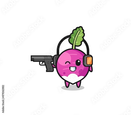 illustration of turnip cartoon doing shooting range