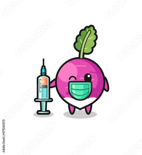 turnip mascot as vaccinator