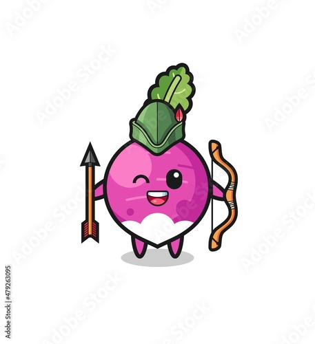 turnip cartoon as medieval archer mascot