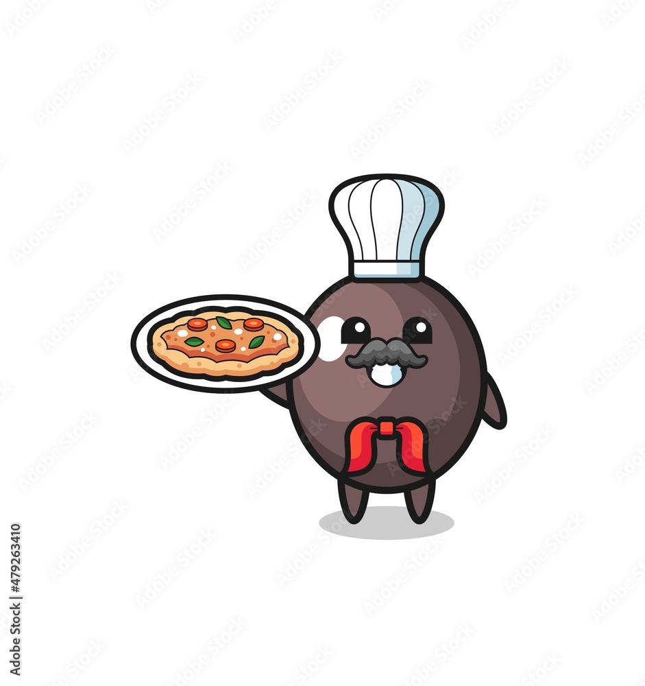 black olive character as Italian chef mascot black olive character as Italian chef mascot
