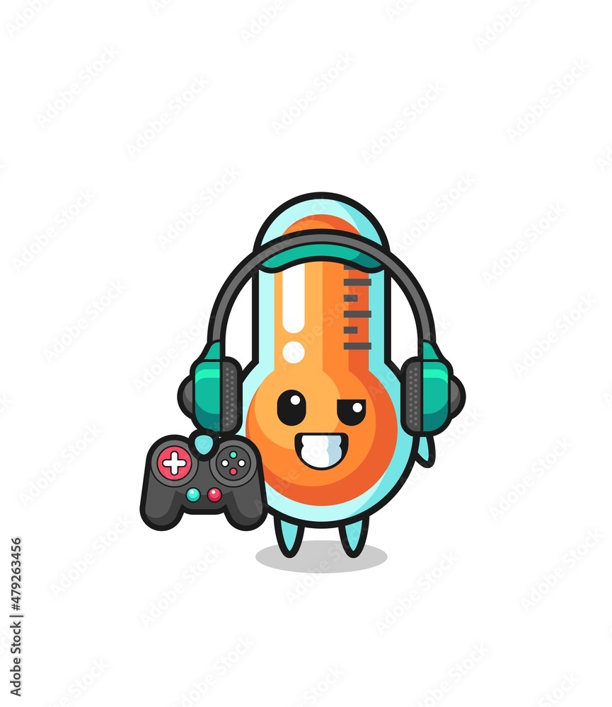 thermometer gamer mascot holding a game controller thermometer gamer mascot holding a game controller