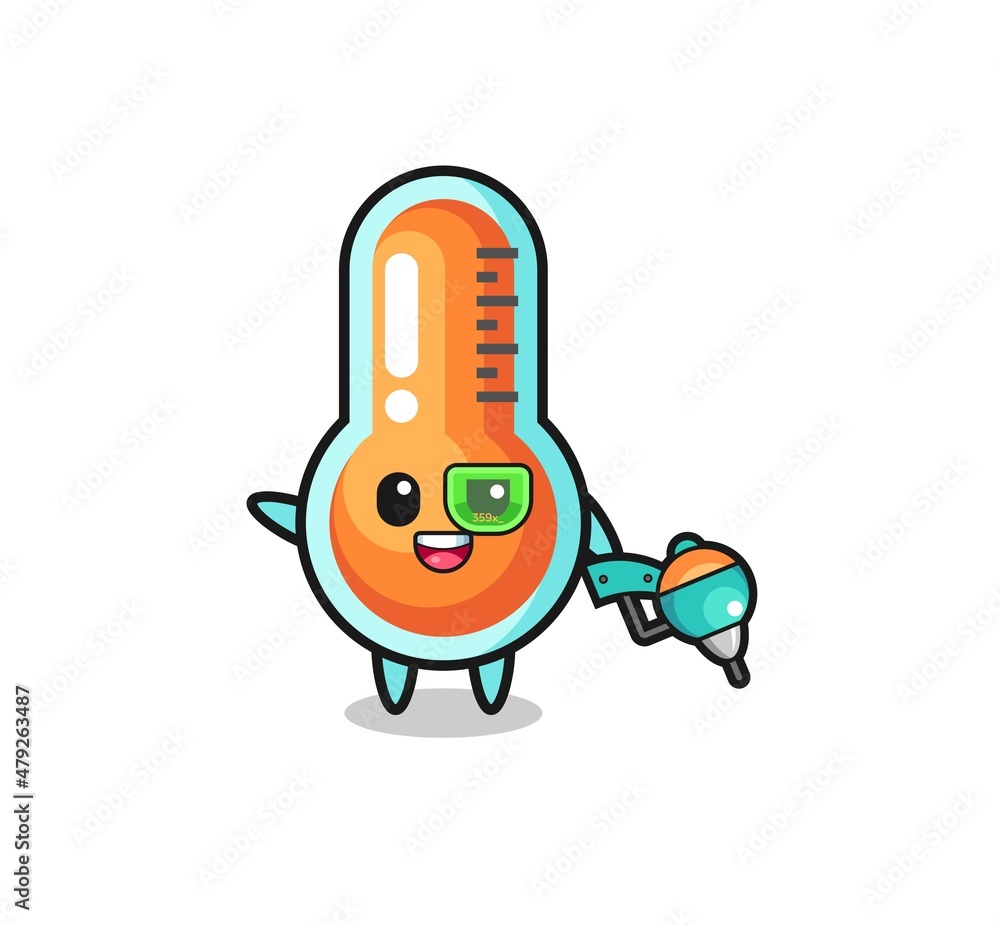 Obraz premium thermometer cartoon as future warrior mascot