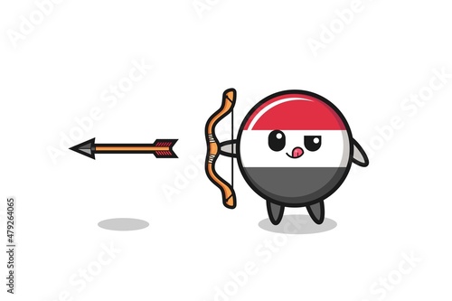 illustration of yemen flag character doing archery