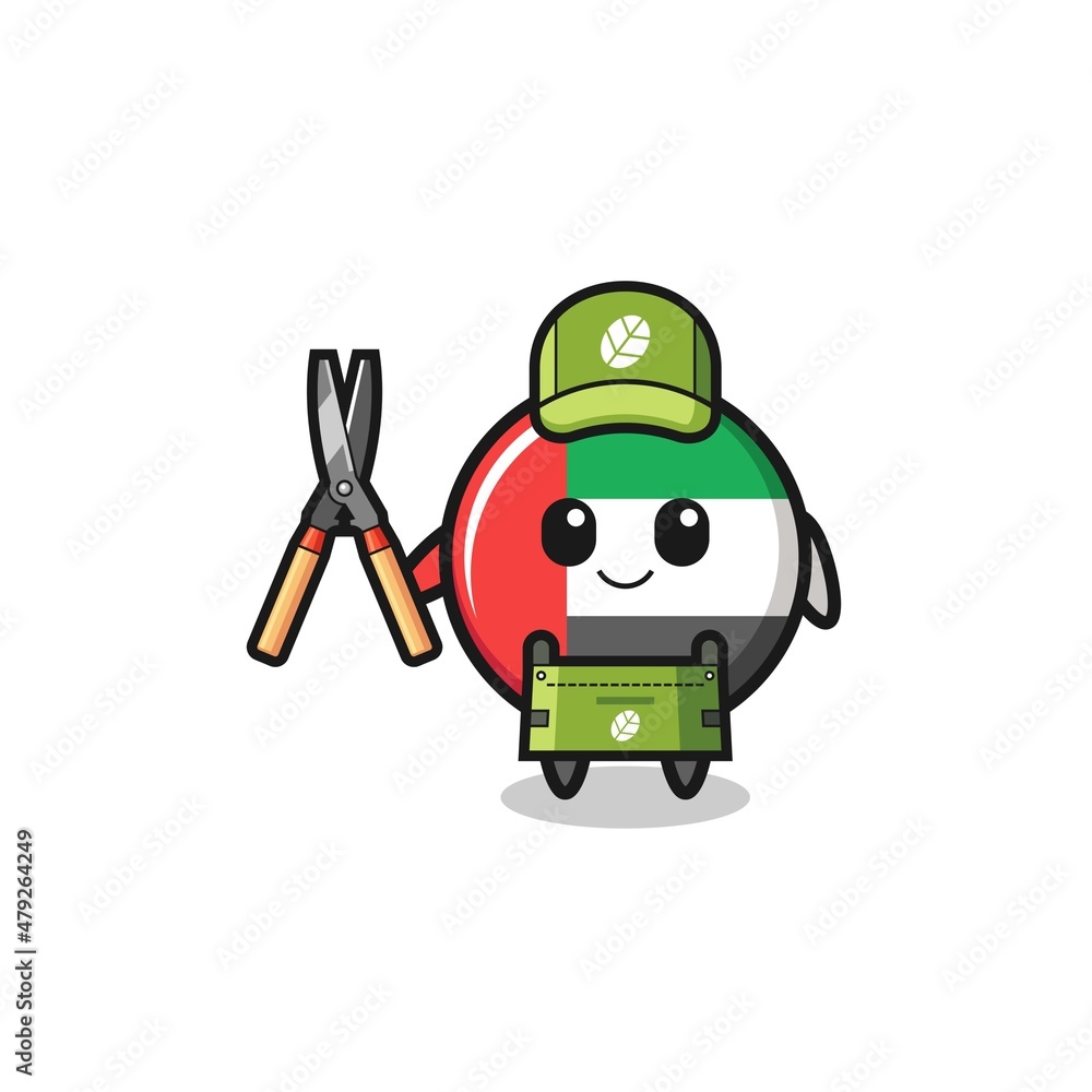 cute uae flag as gardener mascot cute uae flag as gardener mascot