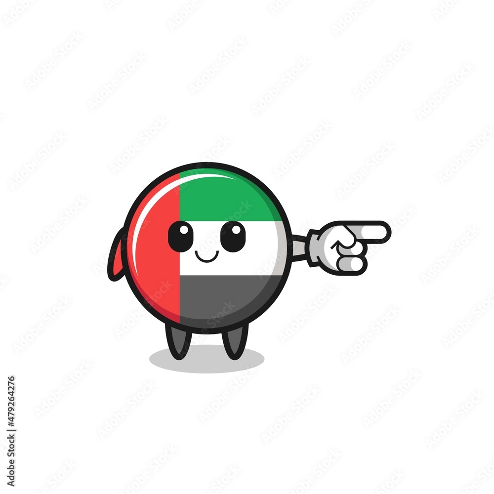 uae flag mascot with pointing right gesture