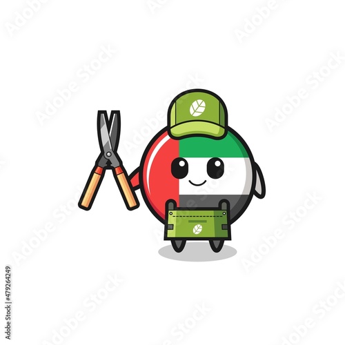 cute uae flag as gardener mascot