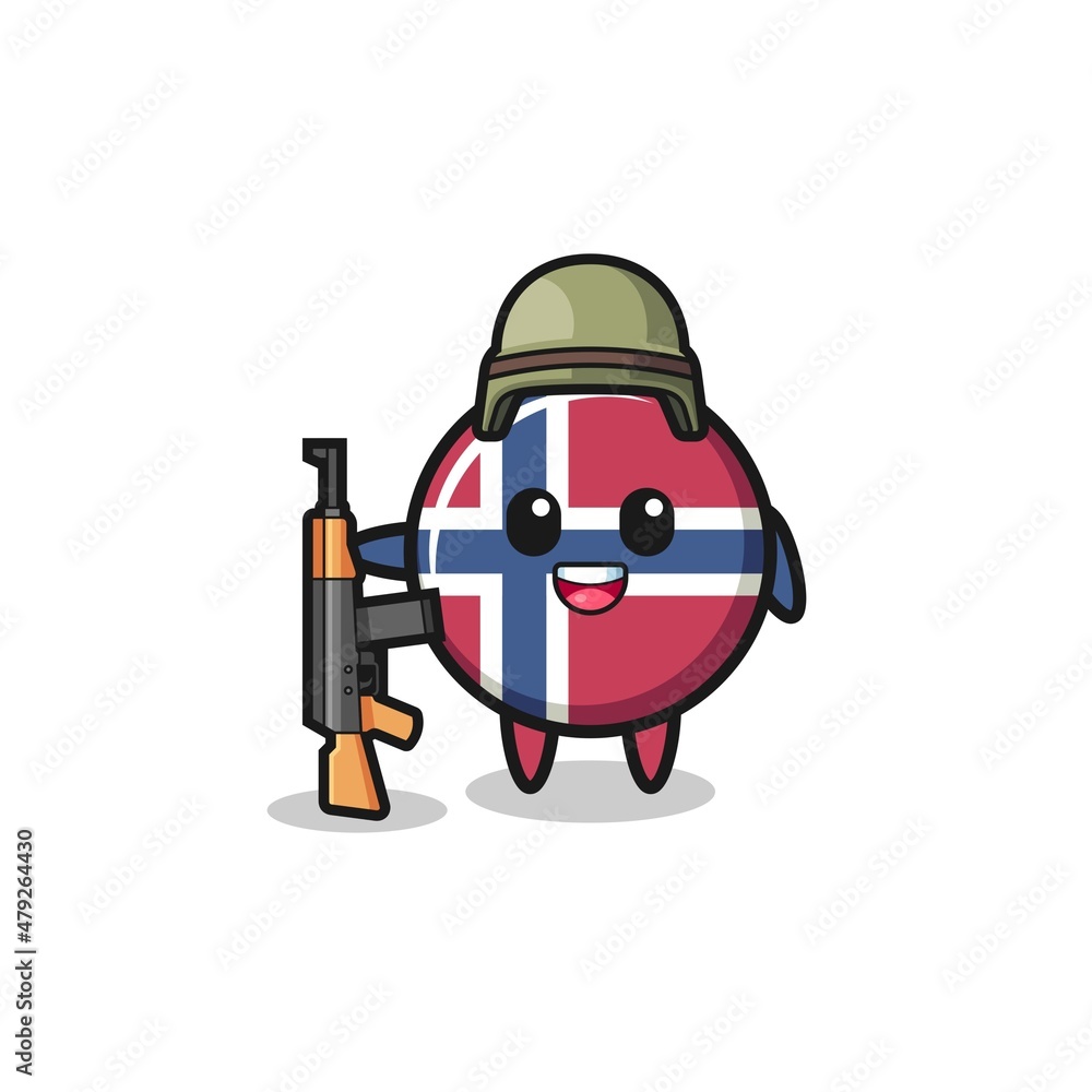 cute norway flag mascot as a soldier