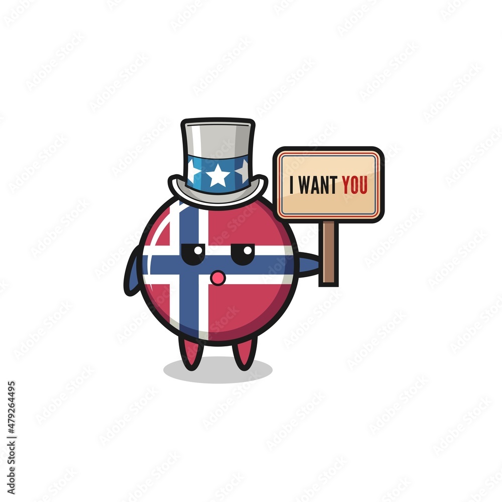 norway flag cartoon as uncle Sam holding the banner I want you norway flag cartoon as uncle Sam holding the banner I want you