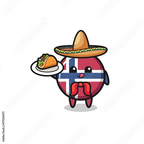 norway flag Mexican chef mascot holding a taco
