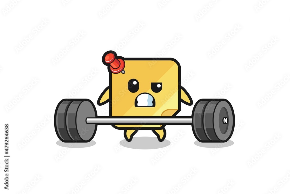 cartoon of sticky notes lifting a barbell