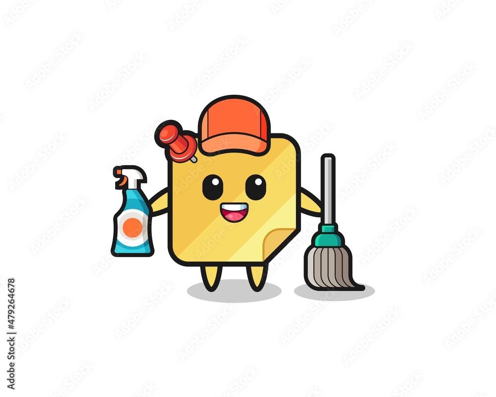 cute sticky notes character as cleaning services mascot
