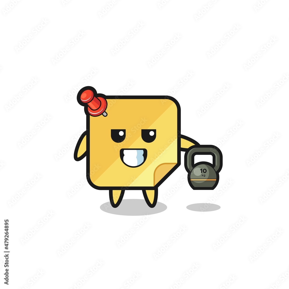 sticky notes mascot lifting kettlebell in the gym sticky notes mascot lifting kettlebell in the gym