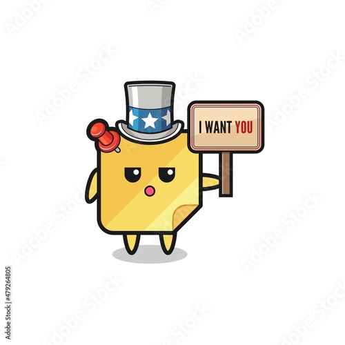 sticky notes cartoon as uncle Sam holding the banner I want you