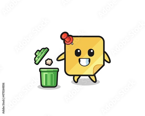 illustration of the sticky notes throwing garbage in the trash can
